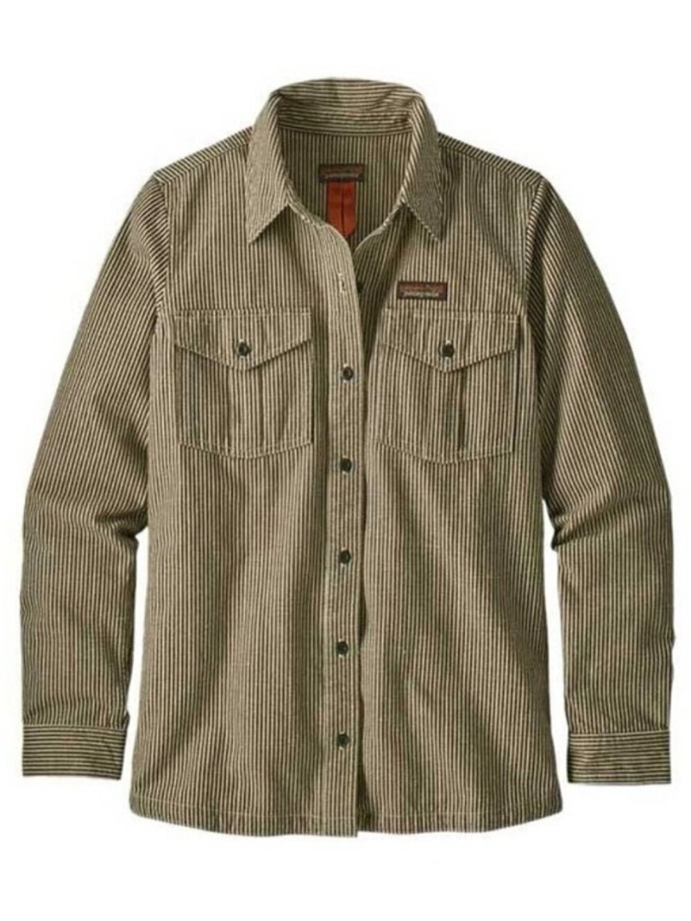 Patagonia Womens Hickory Stripe Sediment Farrier's Shirt Organic Cotton Hemp XS